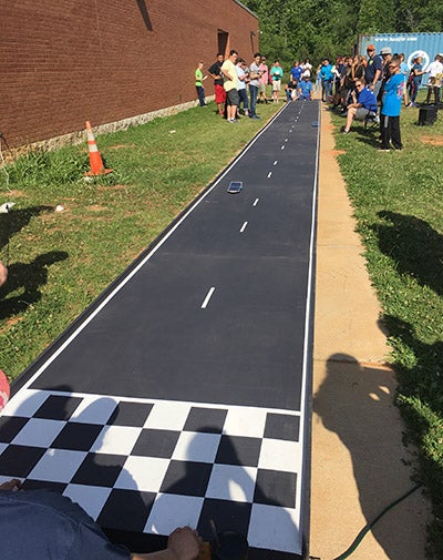 Solar car racetrack, checkerboard finish line